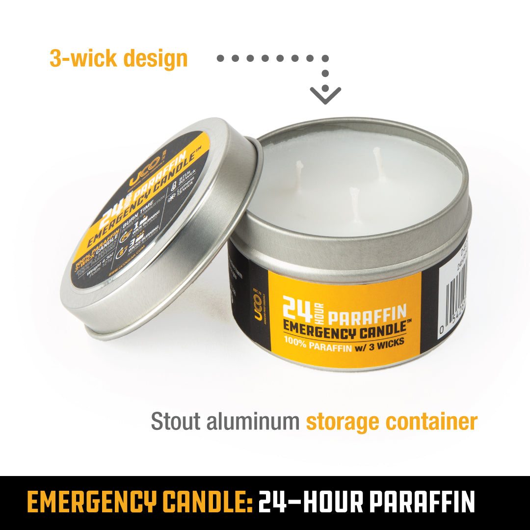 3 Wick 36 Hour Emergency Candle, Long Burning Beeswax Tea Light in Flat Tin Container with Screwtop Cover, Emergency Rescue Gear for Home, Camping