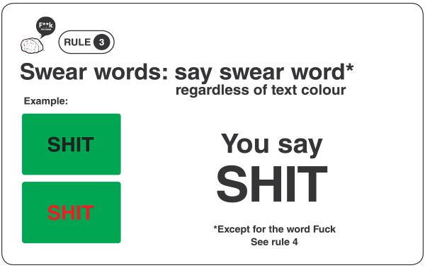 Rule3-Swear words-Say swear word regardless of text colour-exclude fuck words