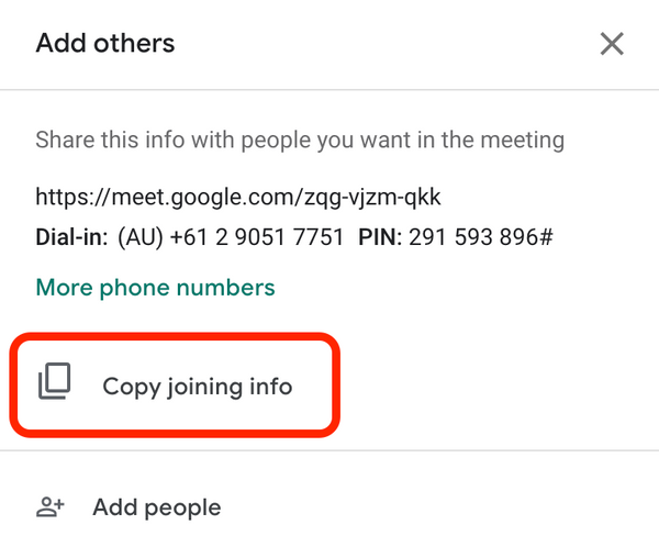 Google meet copy joining info