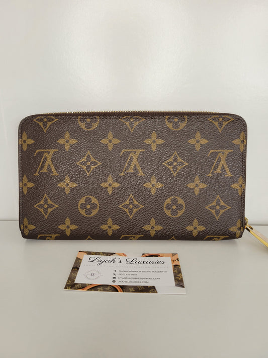 LOUIS VUITTON Damier Ebene Canvas Leather Zippy Zip Around Long Wallet FAST  SHIP