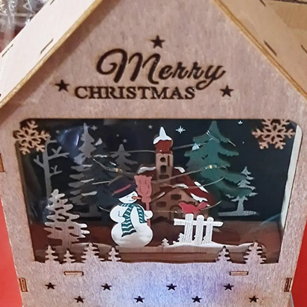 Festive LED Snowman Wooden House Ornament - Image 6
