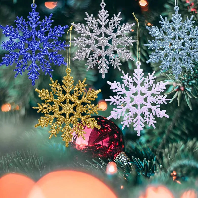 Glittering Gold & Silver Snowflake Ornaments - Set of 6