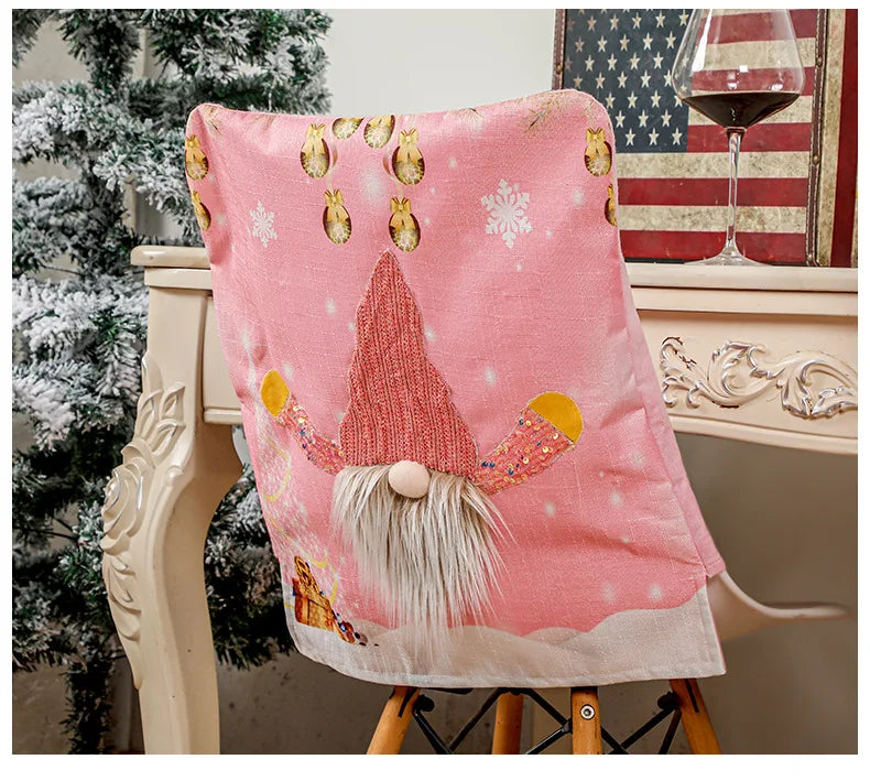 Festive Pink Chair Covers with Lights for Christmas - Image 2