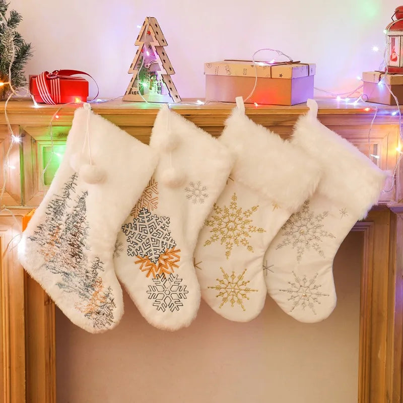 Charming Snowflake Plush Christmas Tree Socks