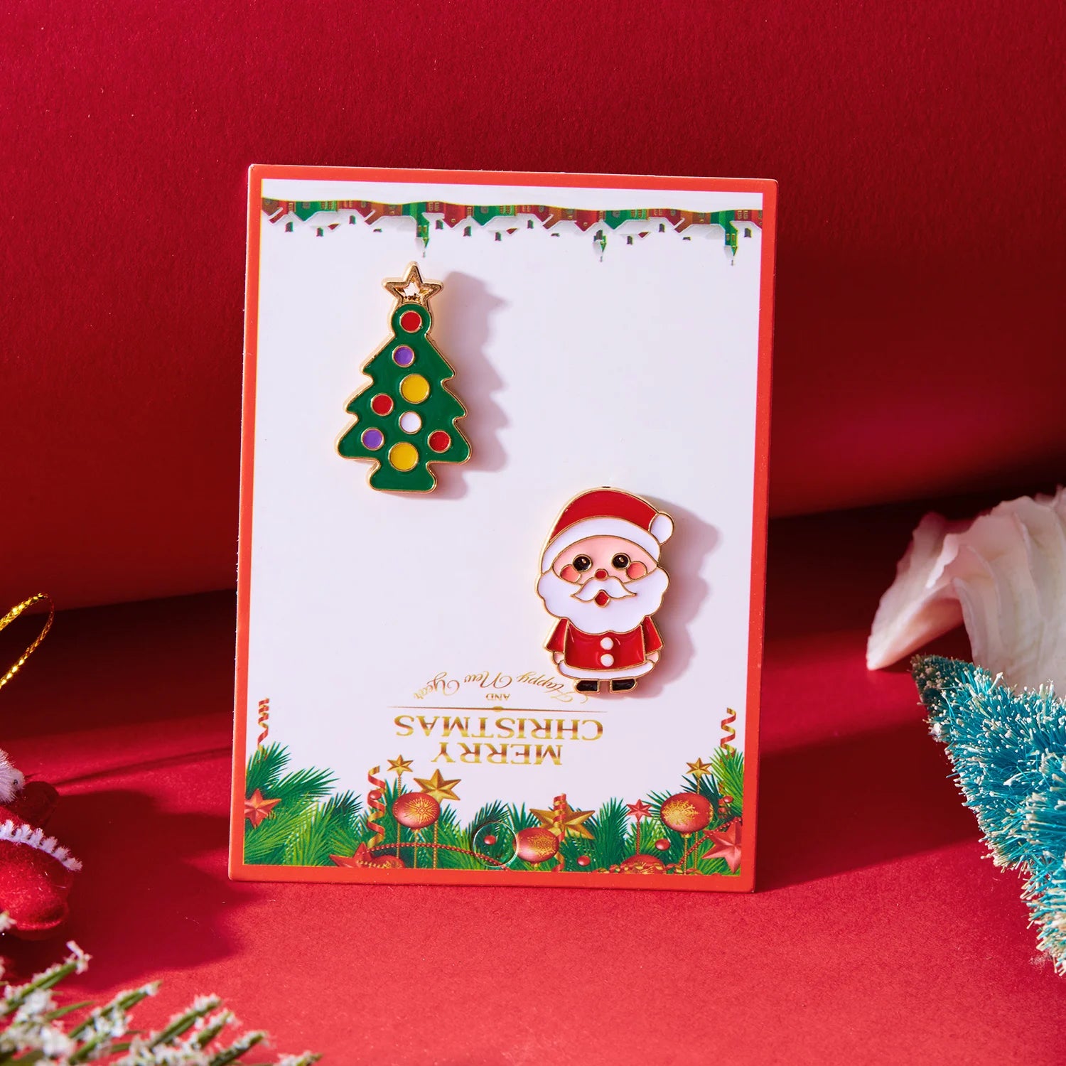 Charming Christmas Brooches Set: Santa & Tree - Image 5