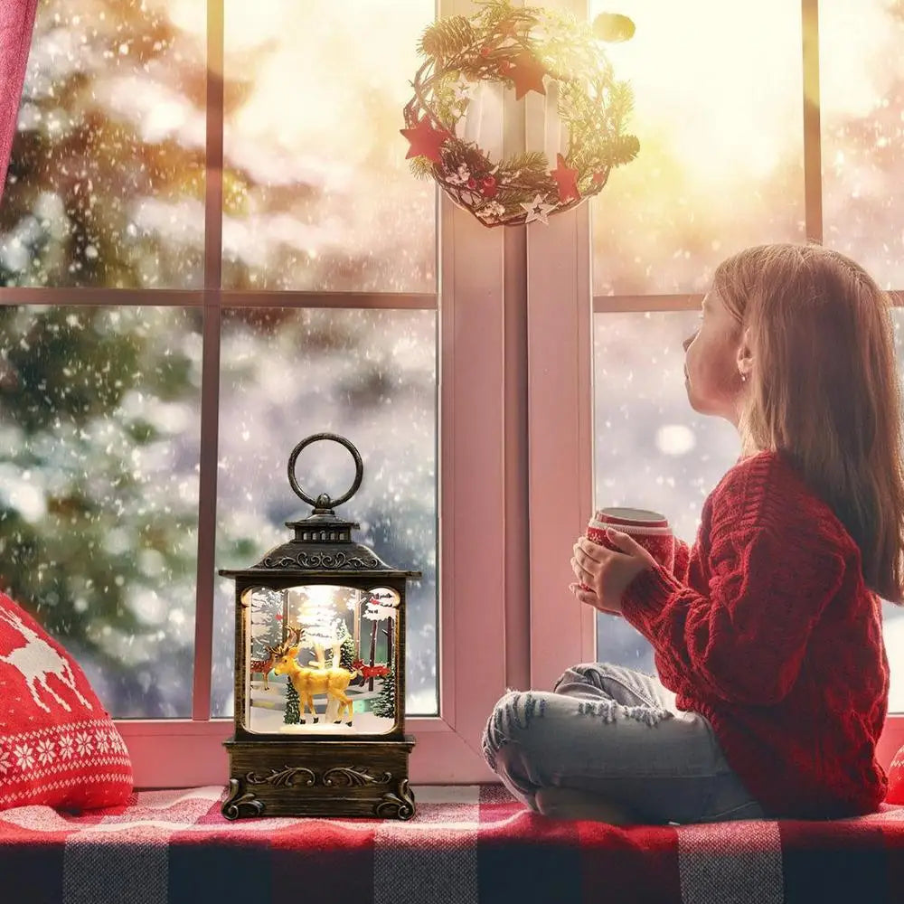Enchanting Christmas Snow Lantern with Rotating Scene - Image 9