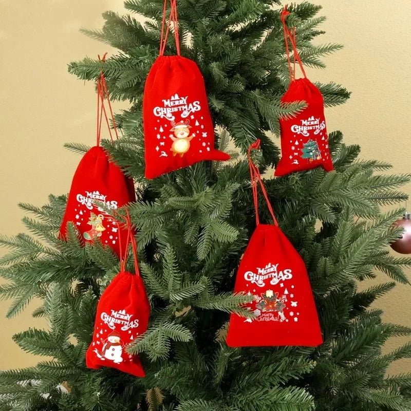 Festive Red Velvet Drawstring Gift Bags - Perfect for Christmas! - Image 8