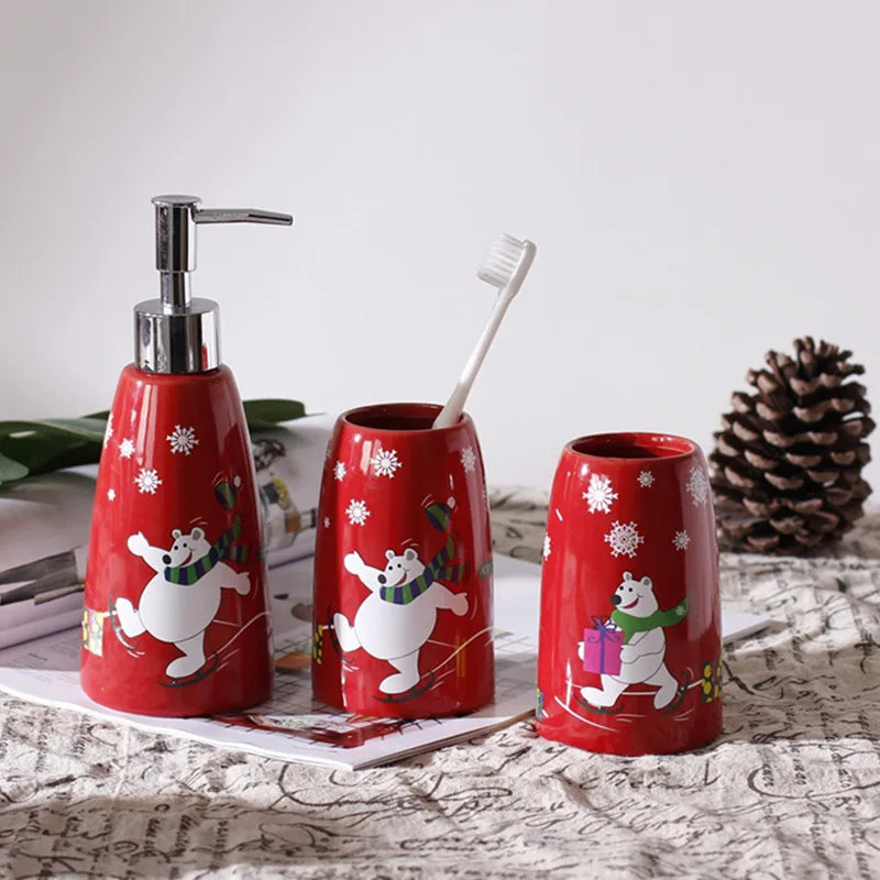 Adorable Bear Christmas Bathroom Set for Couples