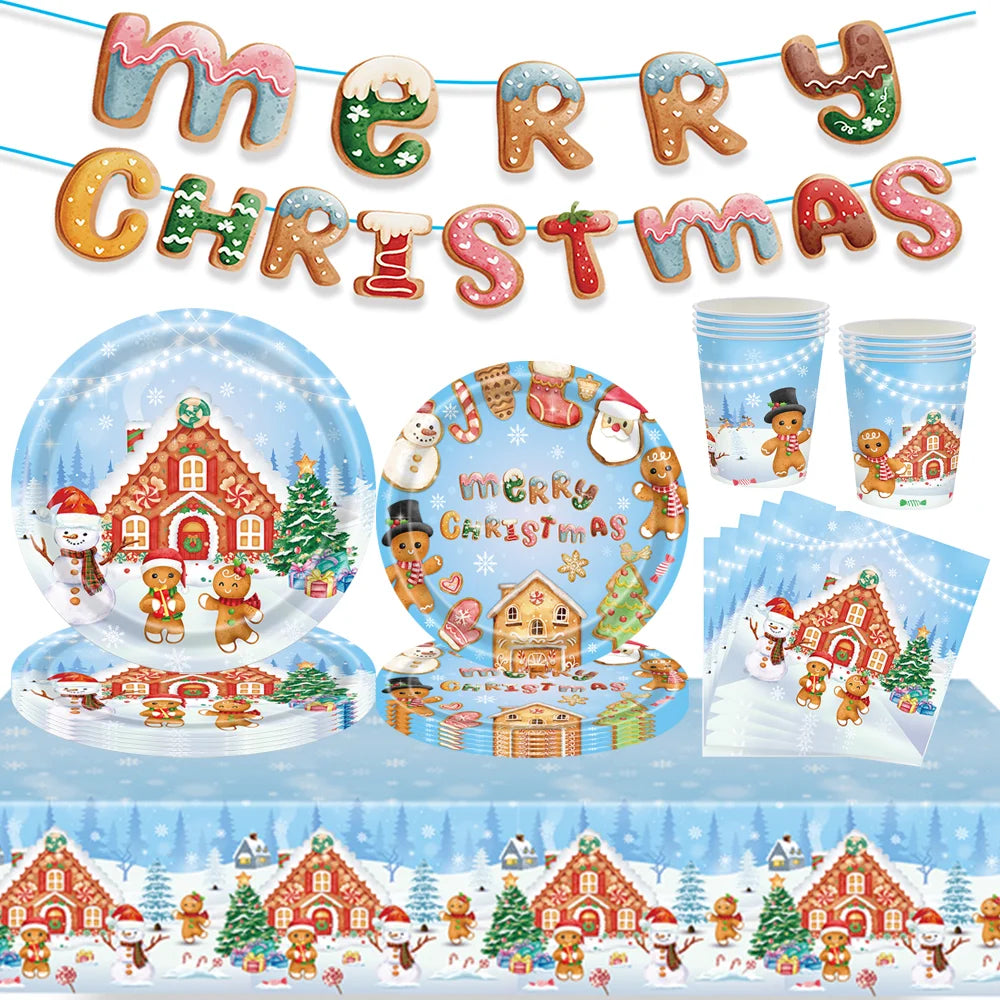 Festive Blue Christmas Tableware Set: Plates, Cups, Napkins - Image 5