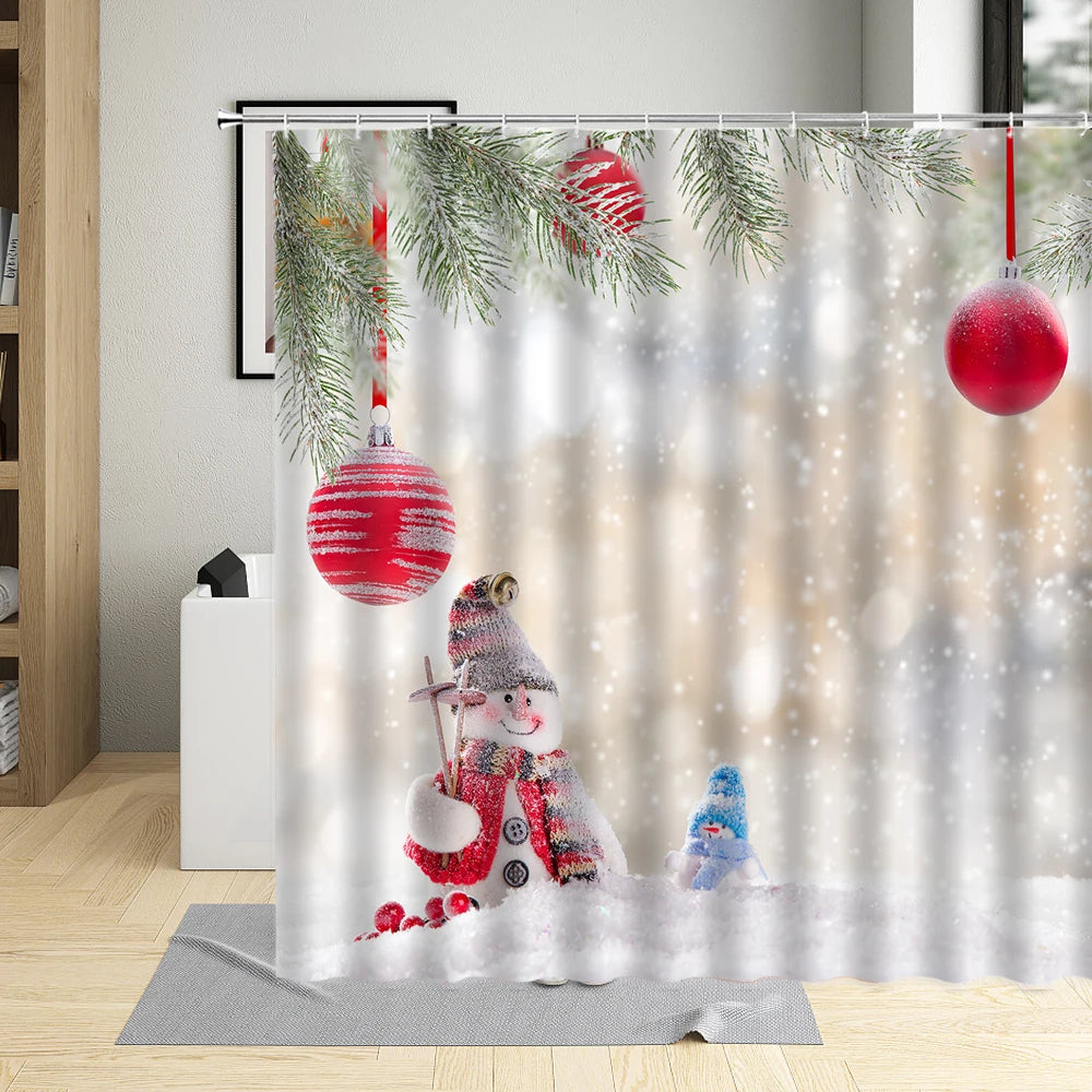 Festive Green Plant & Christmas Ball Shower Curtain - Image 5