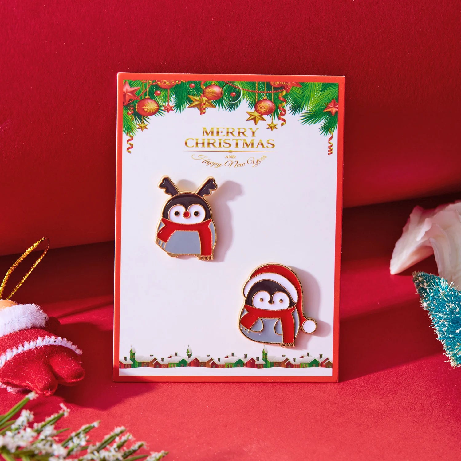 Charming Christmas Brooches Set: Santa & Tree