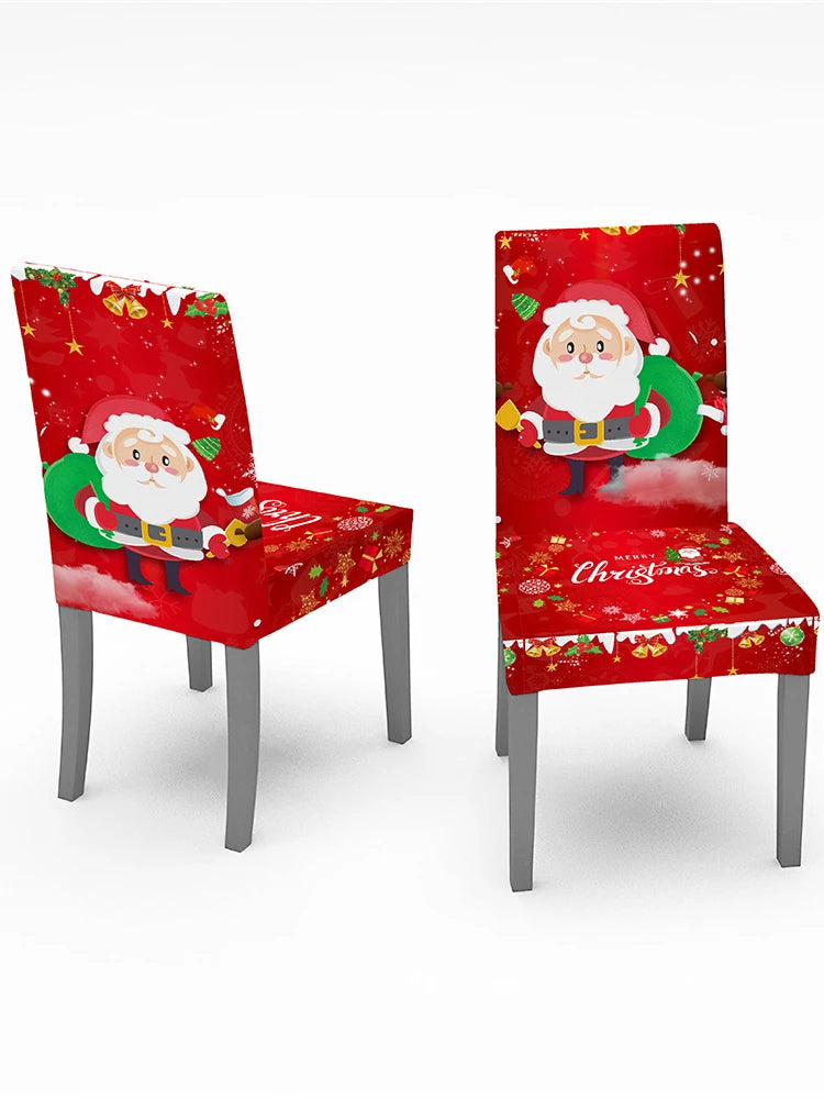 Festive Santa Printed Elastic Dining Chair Covers - Image 8