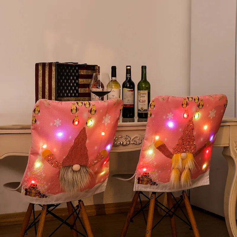 Festive Pink Chair Covers with Lights for Christmas - Image 3