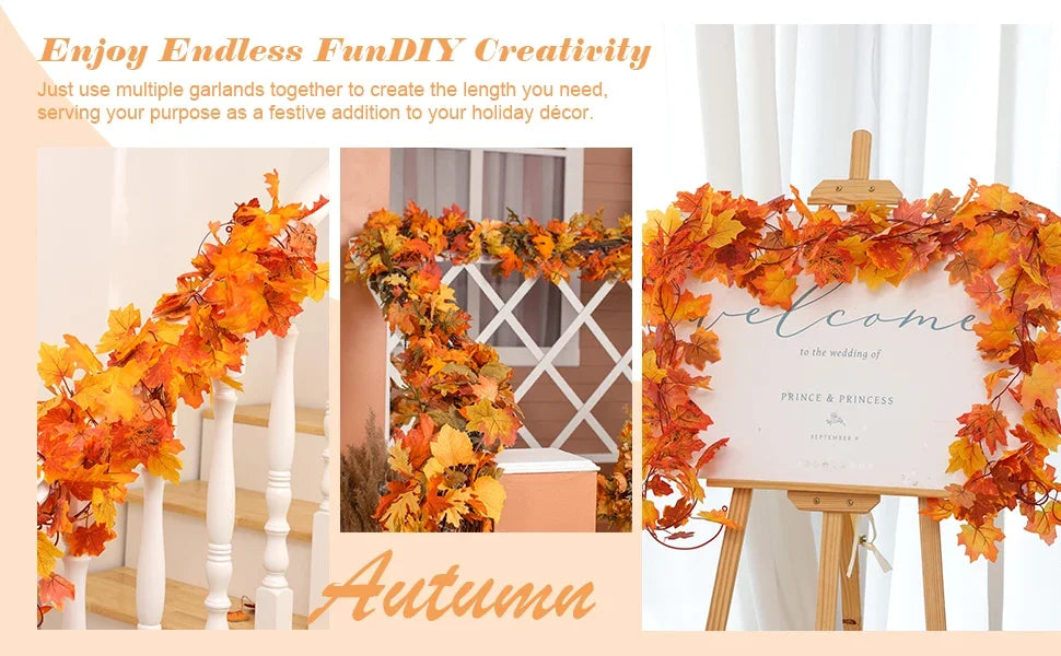 200cm Autumn Maple Leaf Garland for Festive Celebrations - Image 13