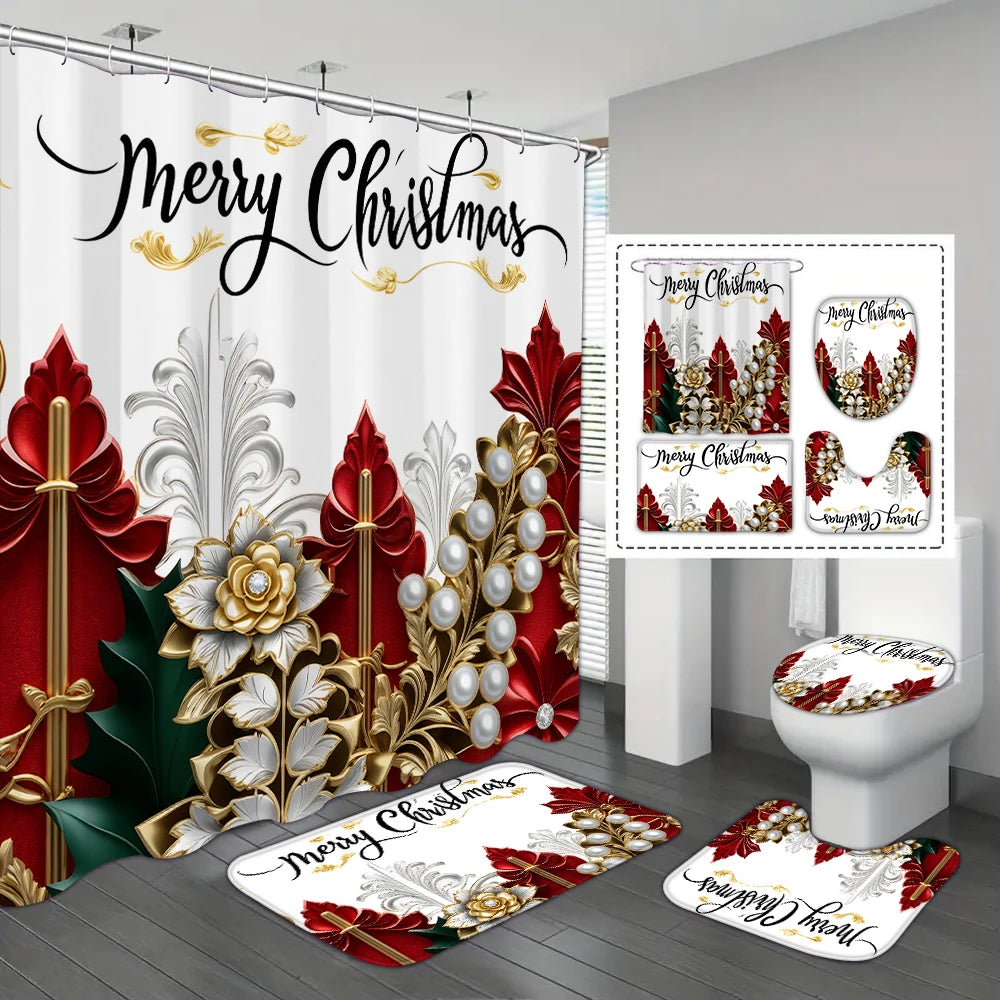 4-Piece Merry Christmas Waterproof Shower Set - Image 15