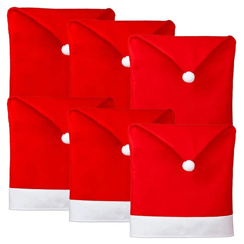 6 Pcs Santa Hat Chair Covers for Christmas Decor