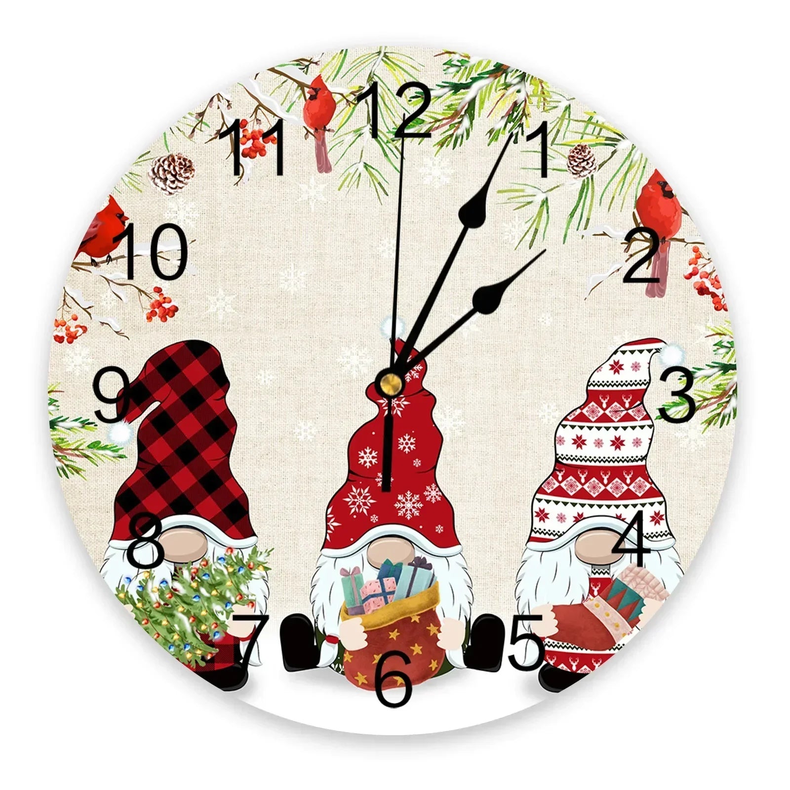 Charming Christmas Gnome Round Wall Clock Decor