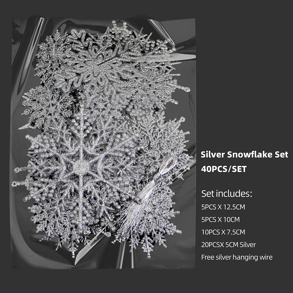 40Pcs Silver Glitter Christmas Snowflake Ornaments - Image 11