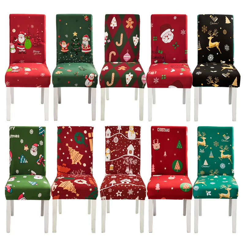 Festive Elastic Chair Covers for Christmas Gatherings