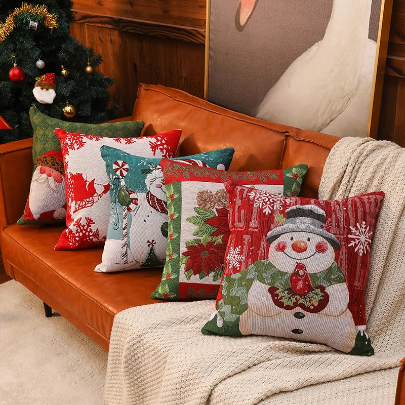 Festive Cartoon Elk Snowman Christmas Pillow Cover - Image 22