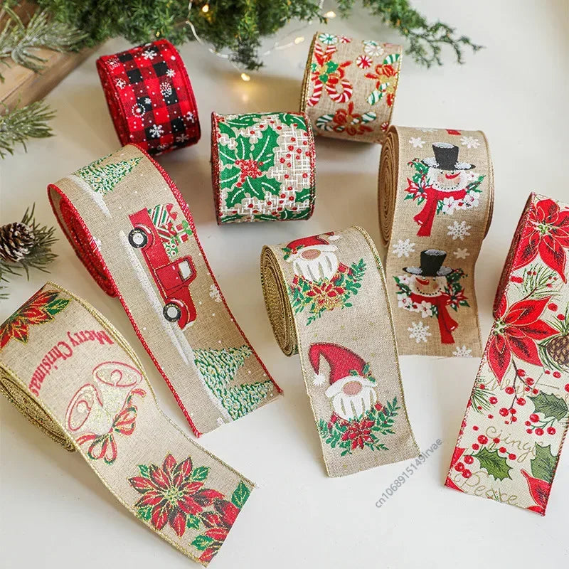 Snowflake Christmas Linen Ribbons for Gift Wrapping