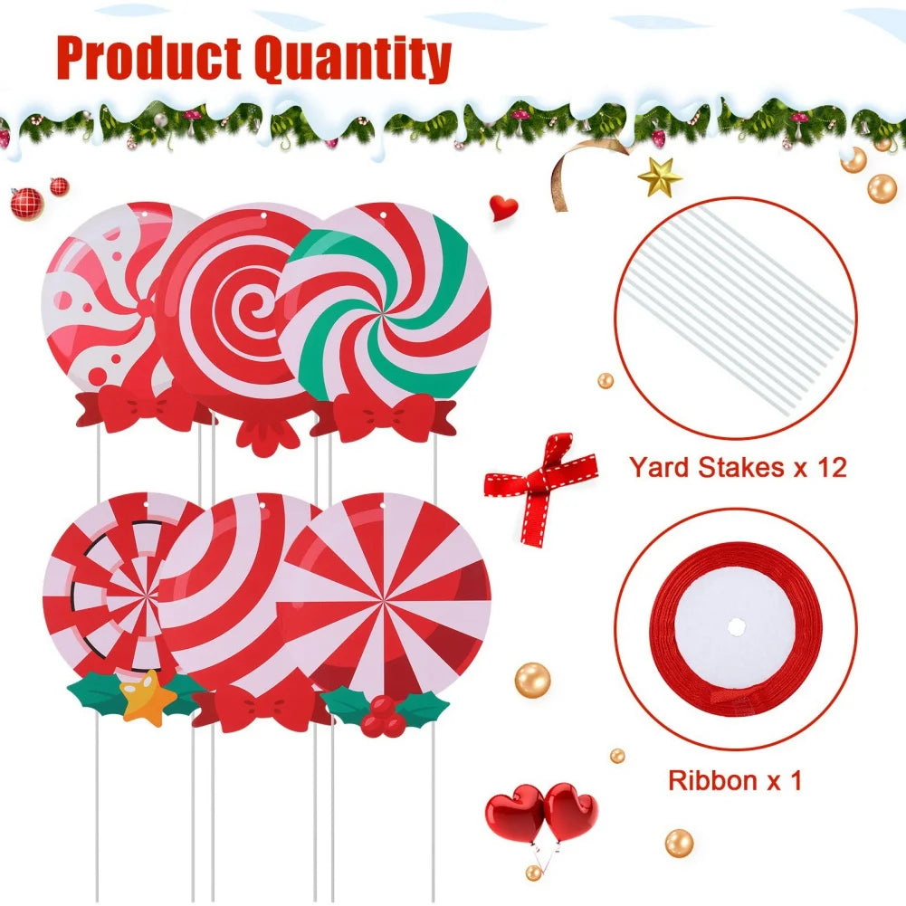 6PCS Festive Candy Christmas Yard Signs & Ornaments - Image 8