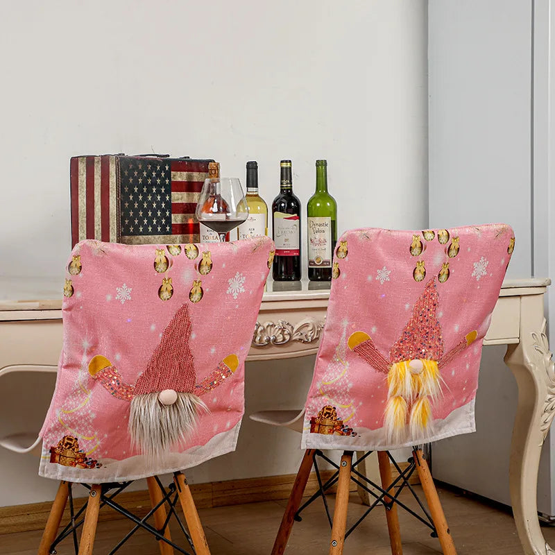 Festive Pink Chair Covers with Lights for Christmas