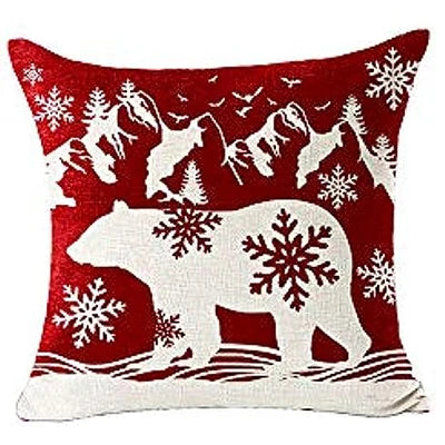 Cozy Christmas Red Bear Snowflake Pillow Cover - Image 12