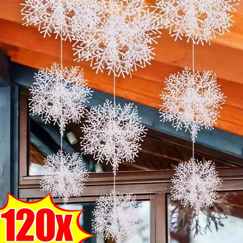 120/30PCS Glittering White Snowflake Xmas Ornaments