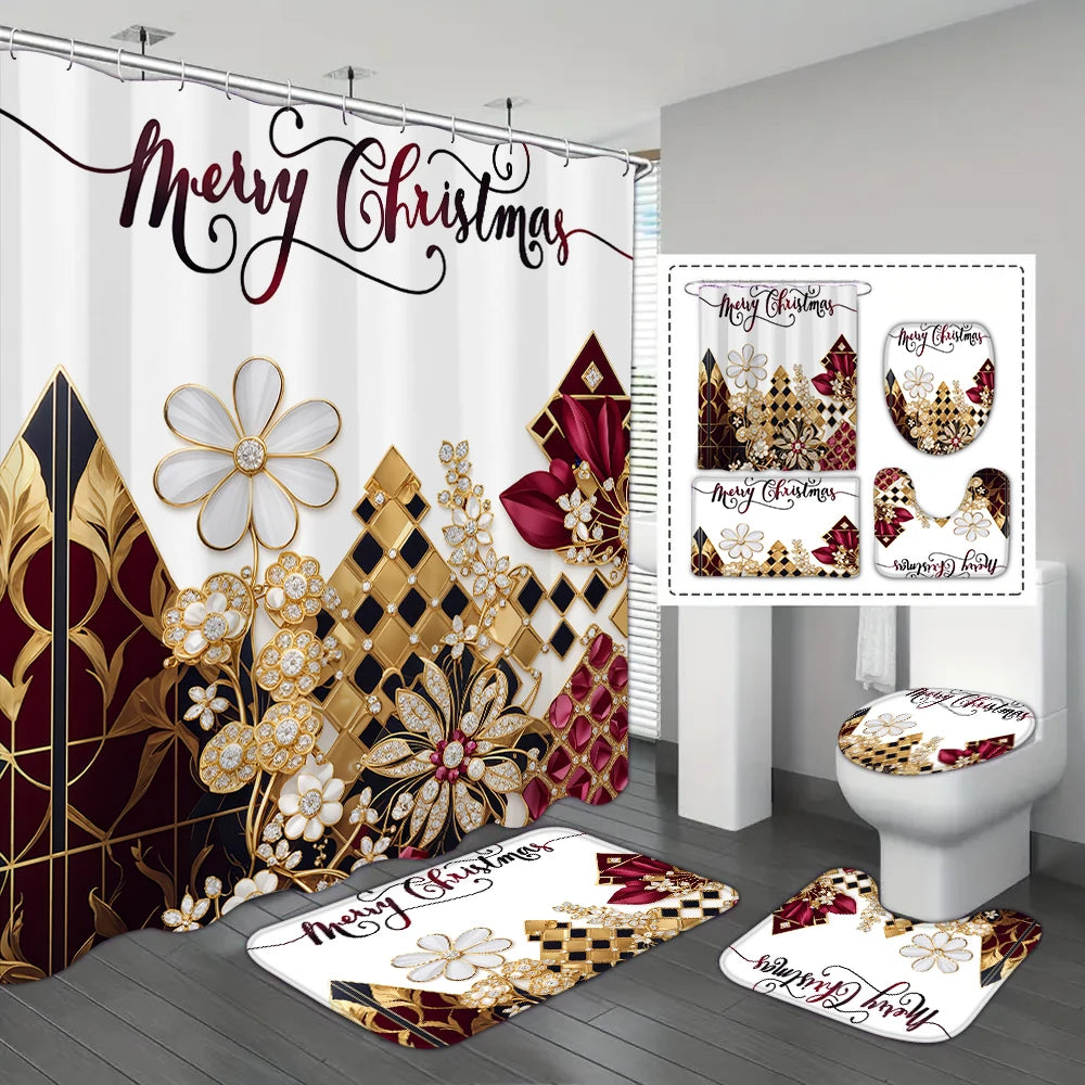 4-Piece Merry Christmas Waterproof Shower Set - Image 10