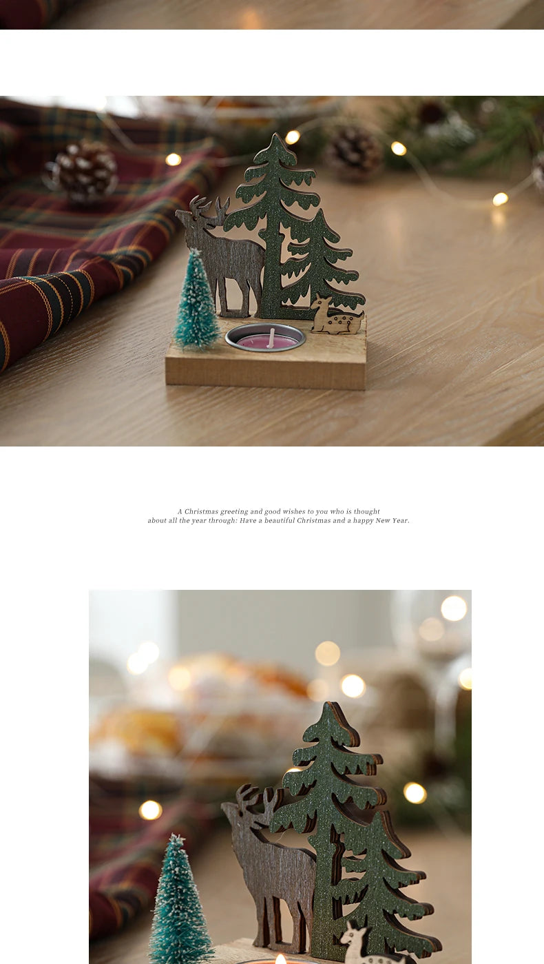 Charming Wooden Santa & Elk Candlestick Set - Image 13