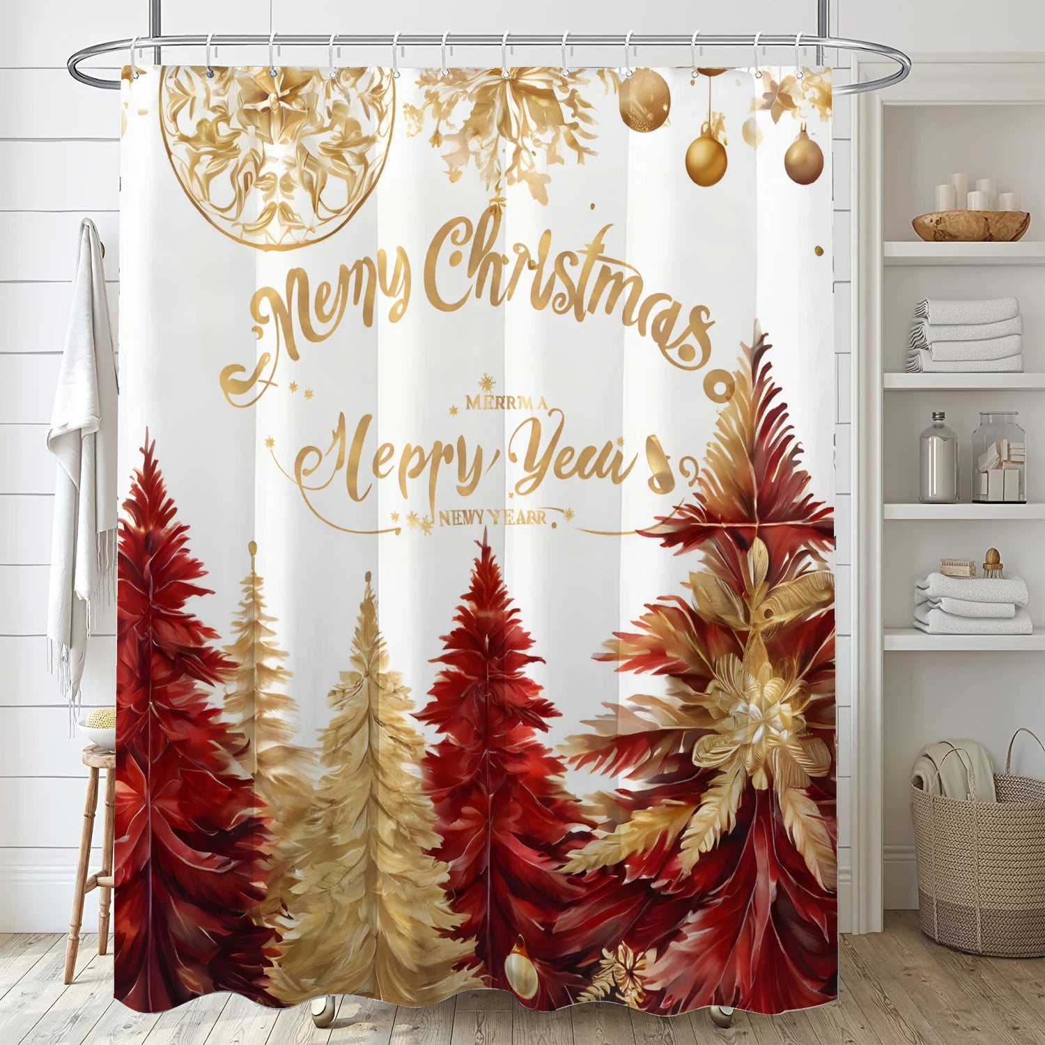 4-Piece Merry Christmas Waterproof Shower Set - Image 3
