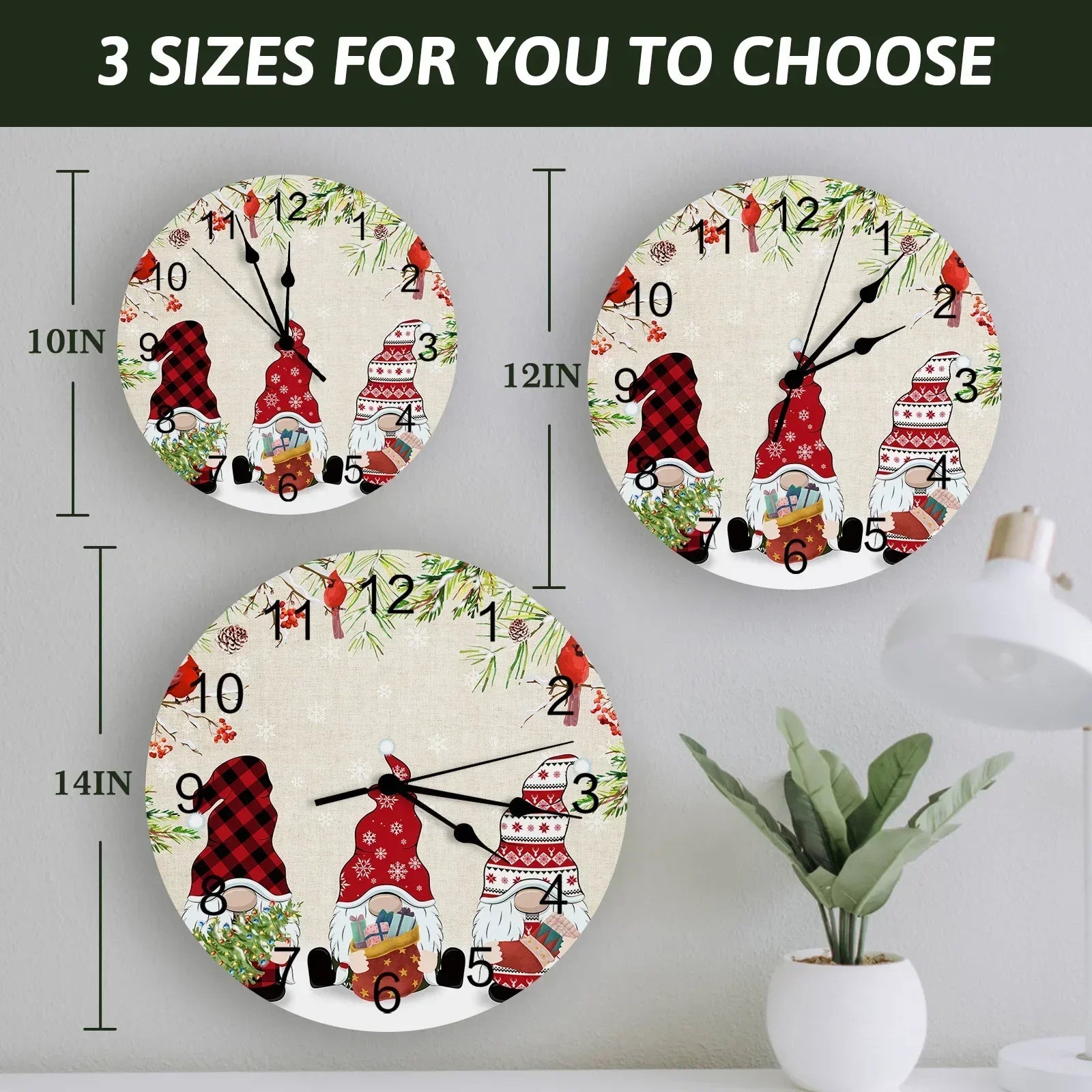 Charming Christmas Gnome Round Wall Clock Decor - Image 5