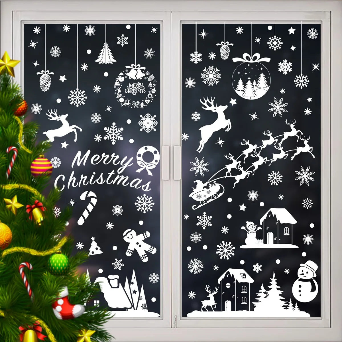 Christmas Elk Window Stickers with Snowflakes