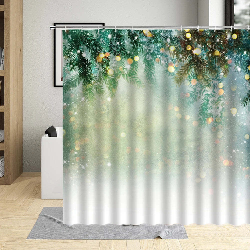 Festive Green Plant & Christmas Ball Shower Curtain - Image 23