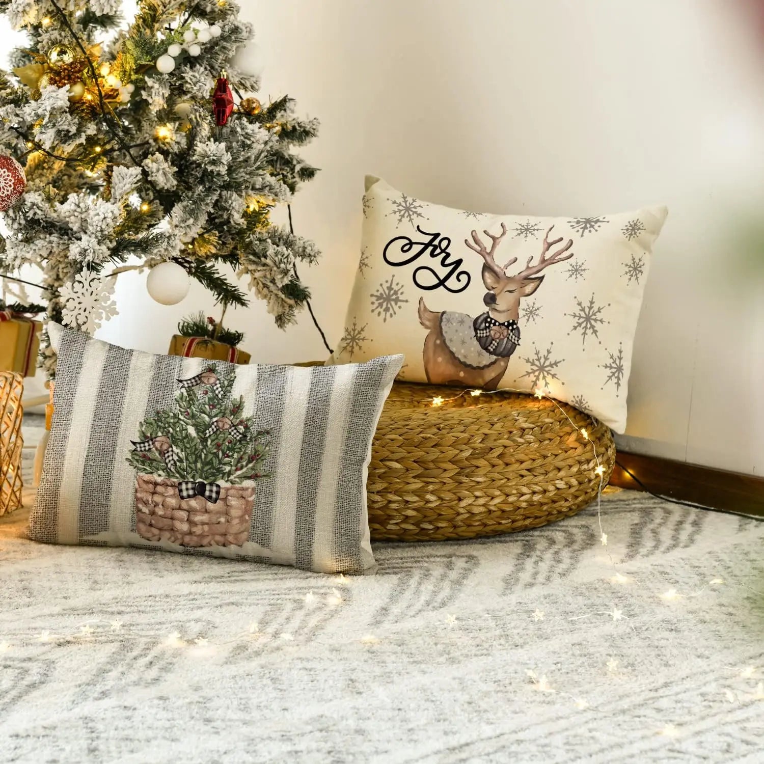 Festive Snowman & Reindeer Pillow Case - 30x50cm - Image 5