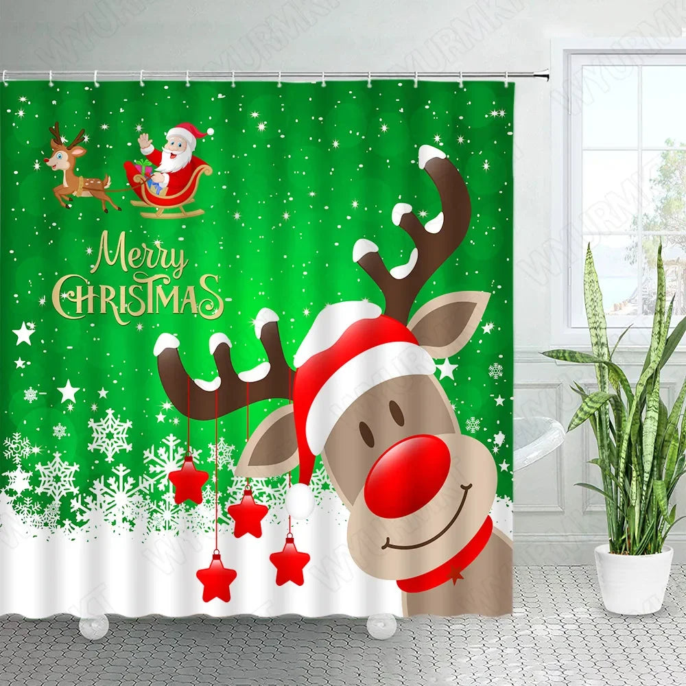 Whimsical Christmas Shower Curtain - Santa & Reindeer Delight - Image 5