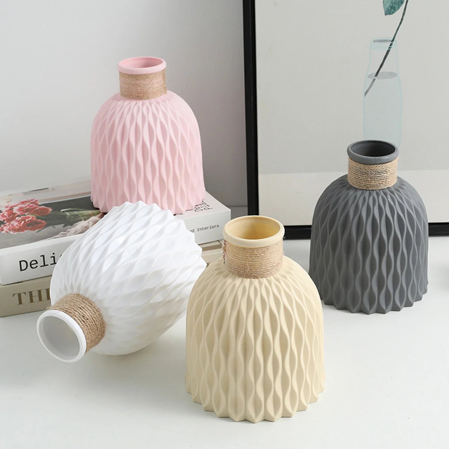 Nordic Style Ceramic-Look Plastic Flower Vase