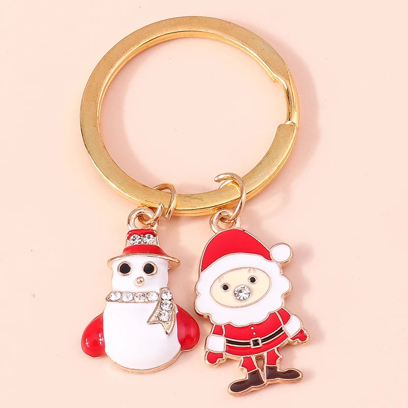 Charming Christmas Keychain: Santa & Snowman Duo - Image 3