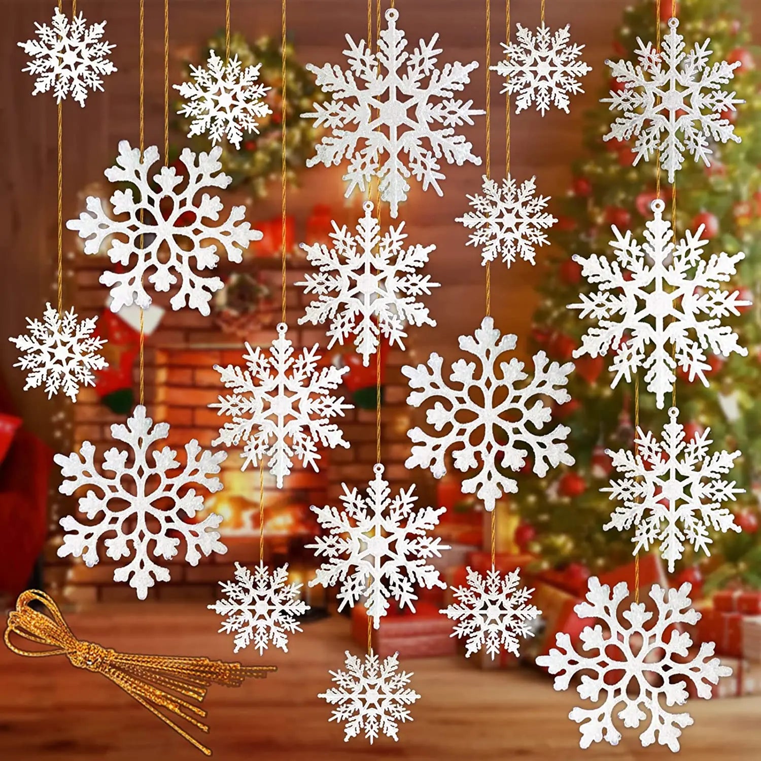 12 pcs Glitter Snowflake Ornaments for Christmas Decor - Image 15