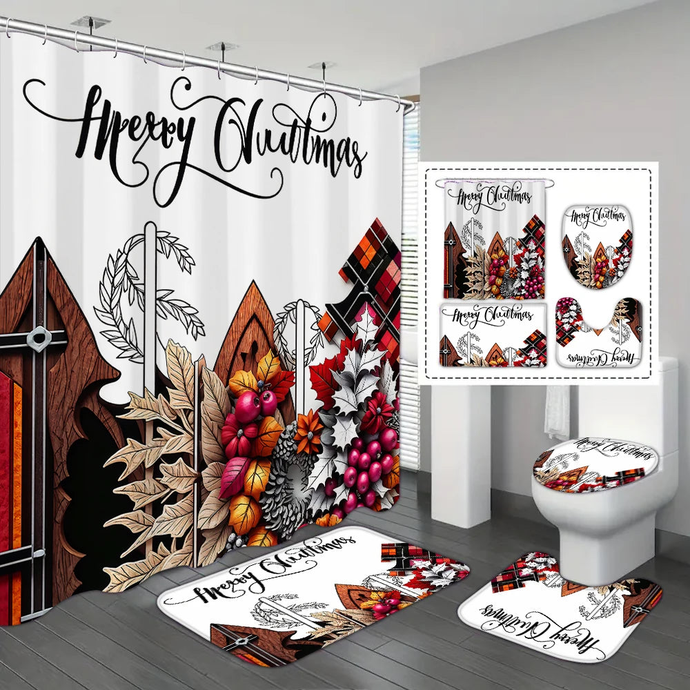 4-Piece Merry Christmas Waterproof Shower Set - Image 18