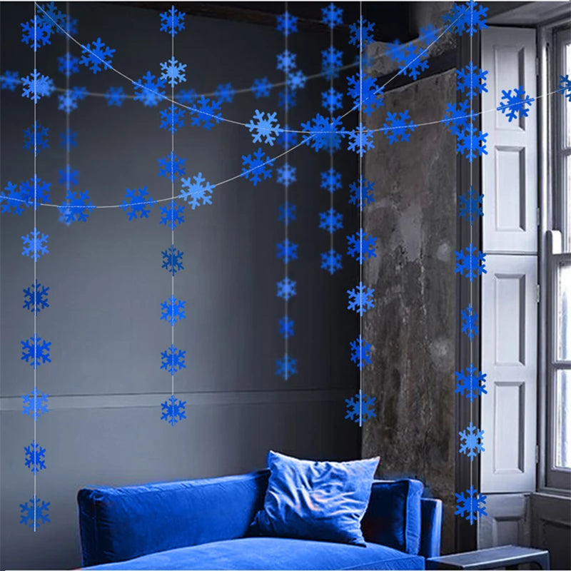 Charming Royal Blue Snowflake Garland for Christmas Decor