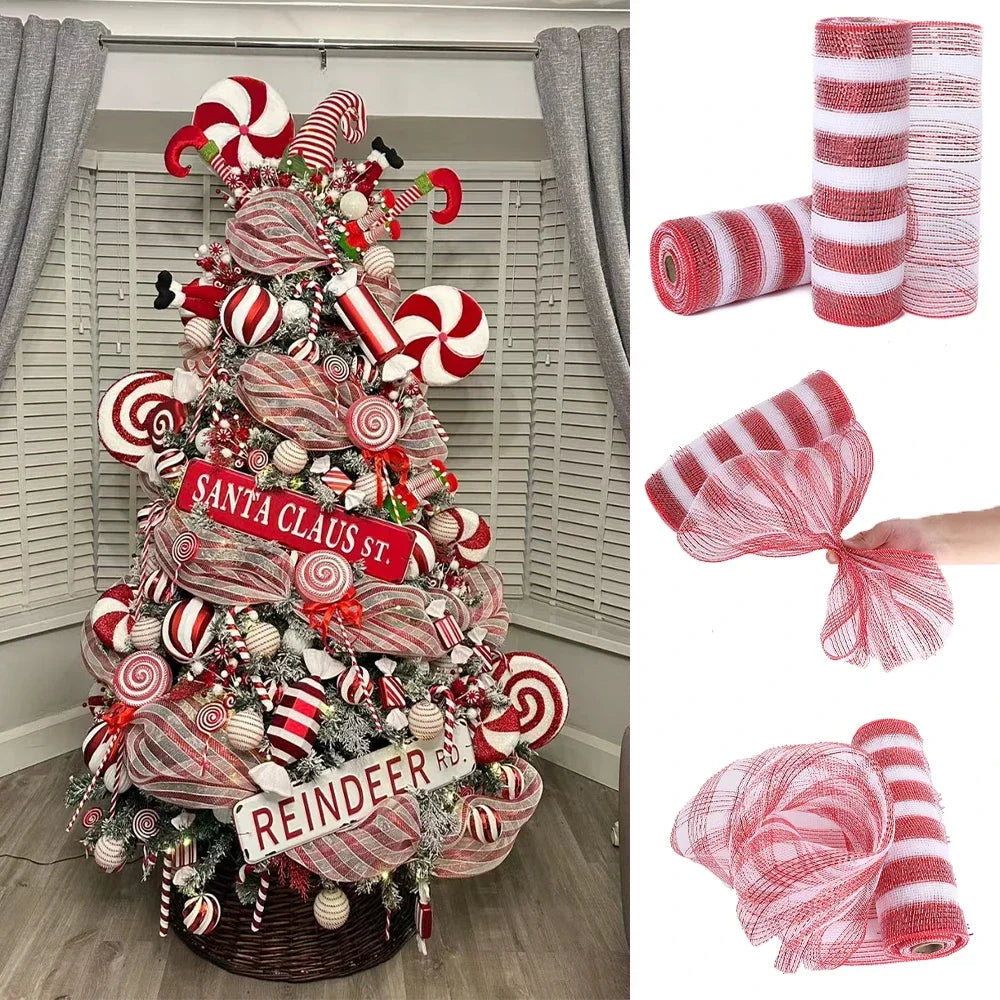 Festive Red & White Stripe Christmas Ribbon