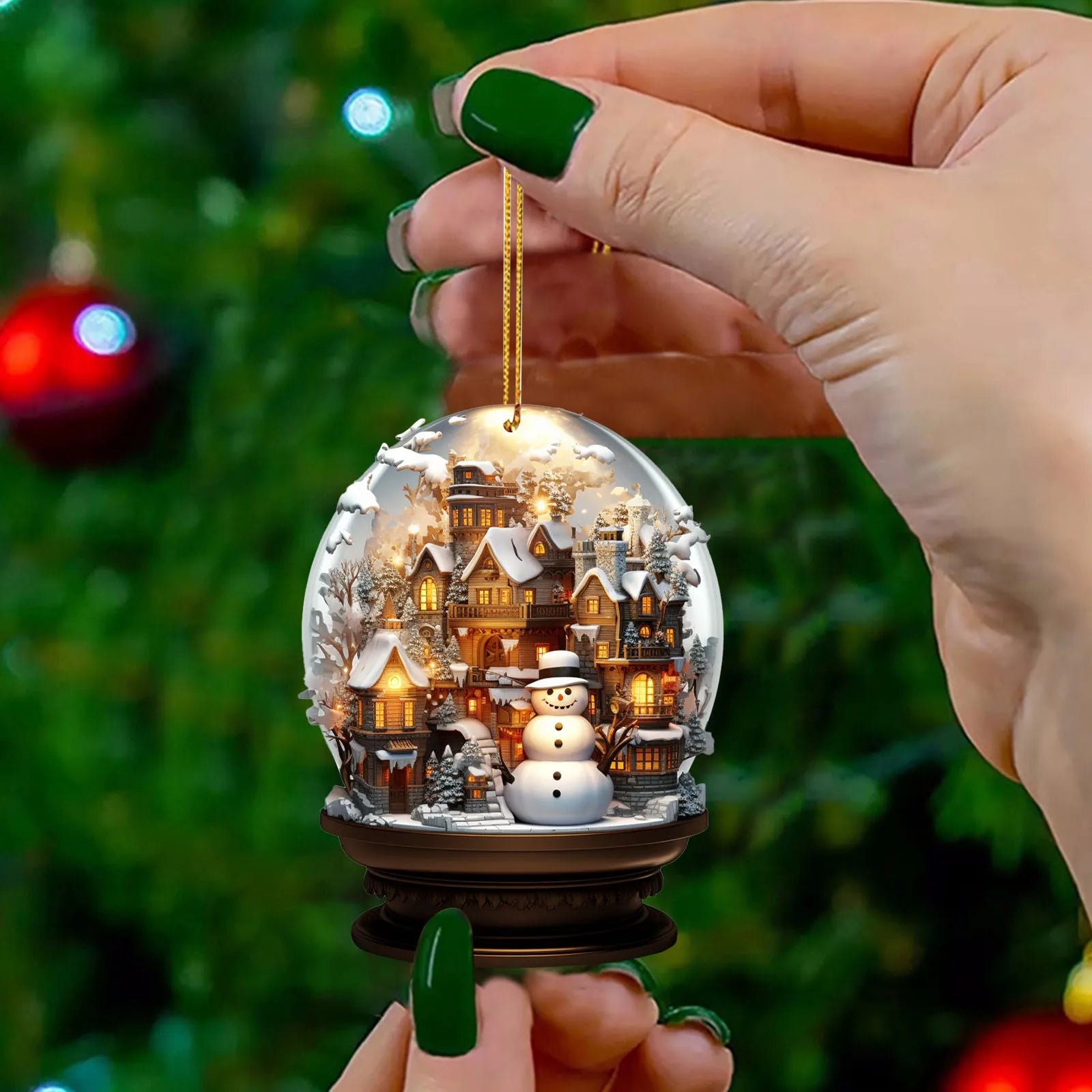 Unique Snowman Crystal Globe Christmas Ornament - Image 3