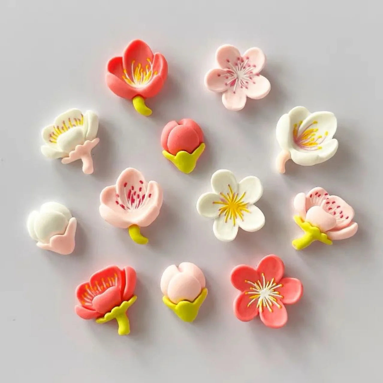 12pcs Pink Flower Christmas Fridge Magnets Set