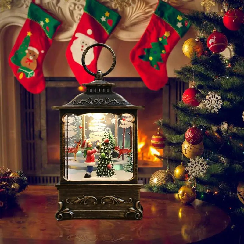 Enchanting Christmas Snow Lantern with Rotating Scene - Image 3