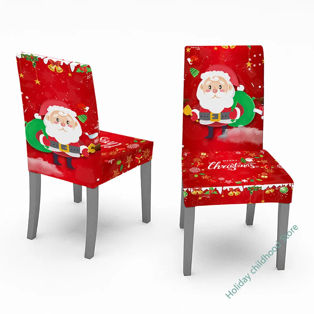 Festive Santa Printed Elastic Dining Chair Covers