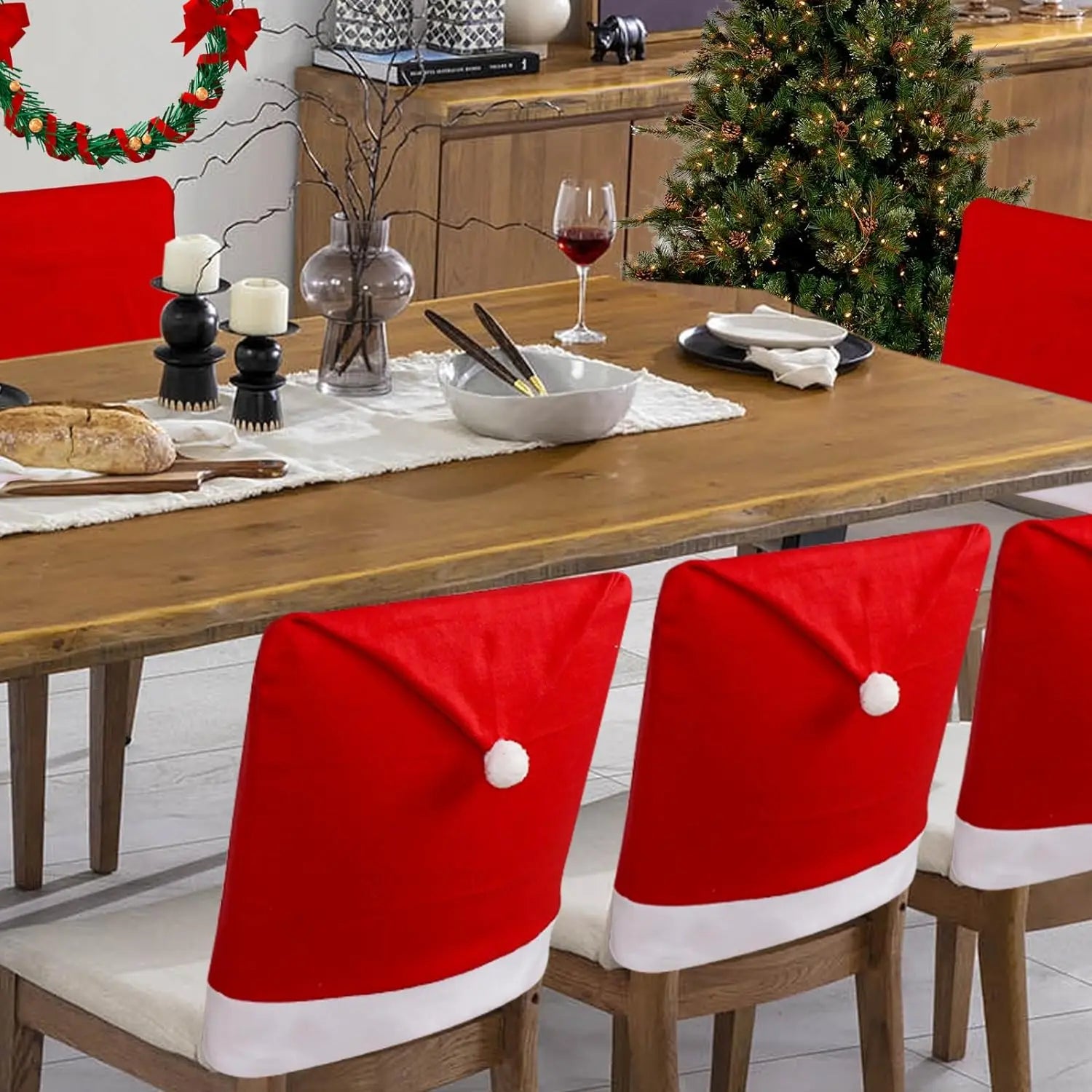 Festive Santa Hat Chair Covers for Christmas Decor - Image 21