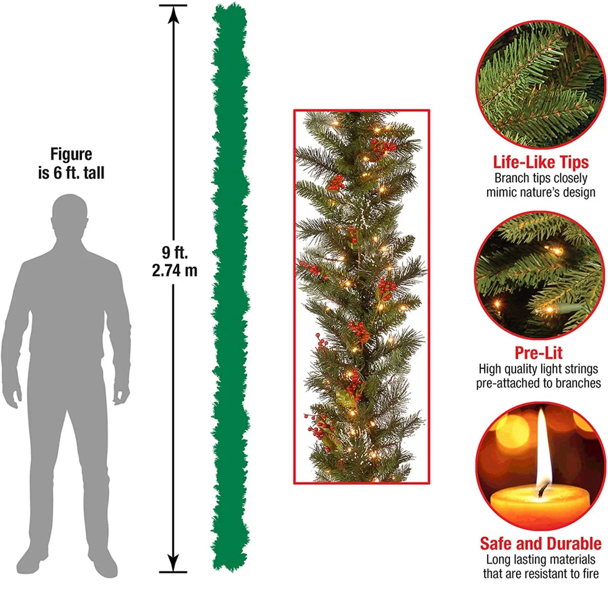 6FT/9FT Illuminated Red Fruit Christmas Garland - Image 2