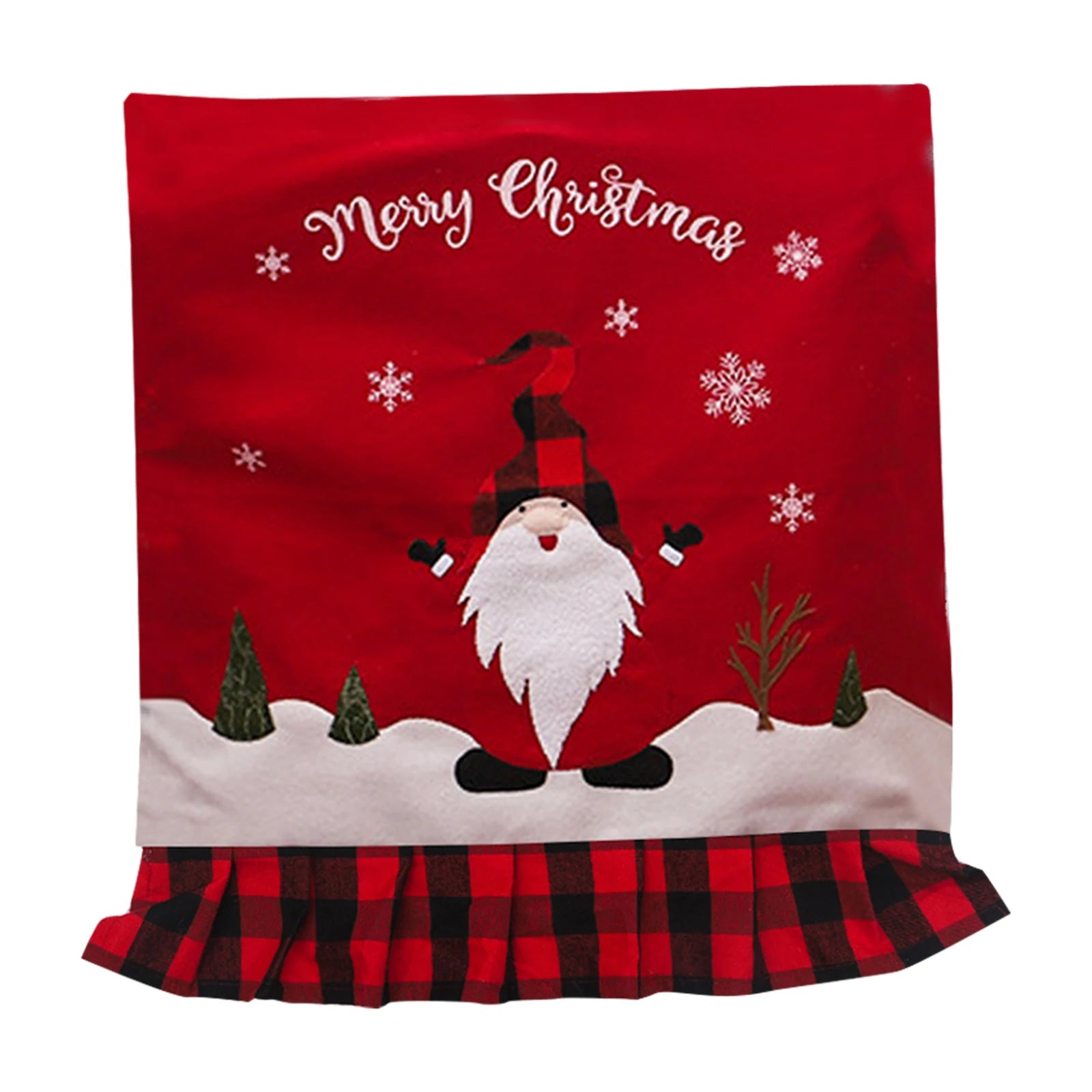 Festive Checkered Linen Chair Cover for Christmas - Image 2